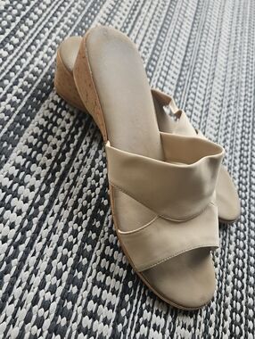 Onex Neutral Beige Cork Wedge Slide Sandals